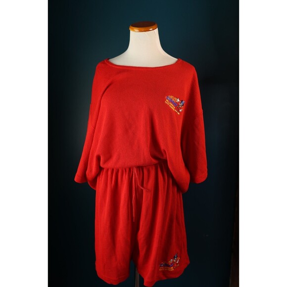 Vintage Disney Y2K Millennium Cast Member Red Thermal 2 Piece Pajama Set XXL - Picture 1 of 16